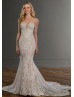 Plunging Sweetheart Neck Beaded Ivory Lace Tulle Wedding Dress With Champagne Lining